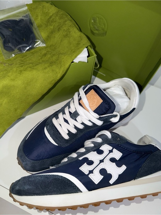 Tory Burch Shoes - Tory Burch Navy and White Logo Running Sneakers
